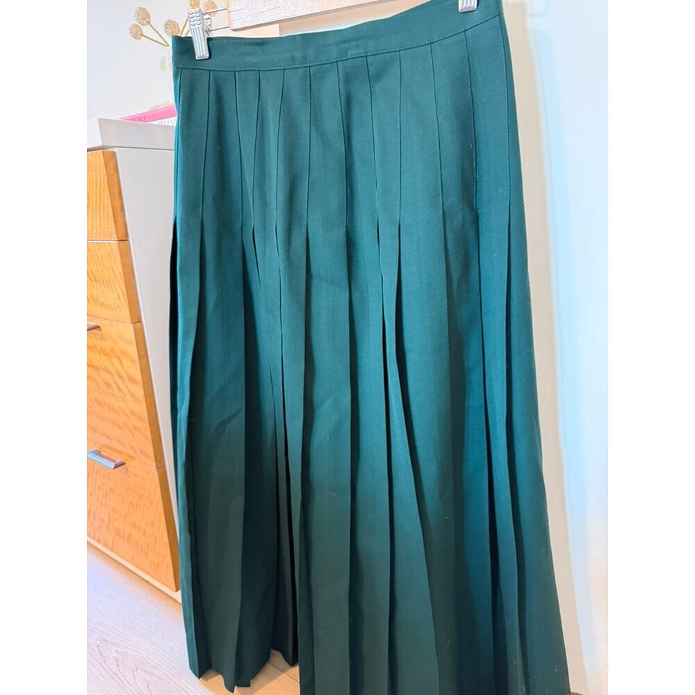 Vintage Forest Green Wool Pleated Midi Skirt Size 10 Made in USA ✨ - Picture 3 of 7